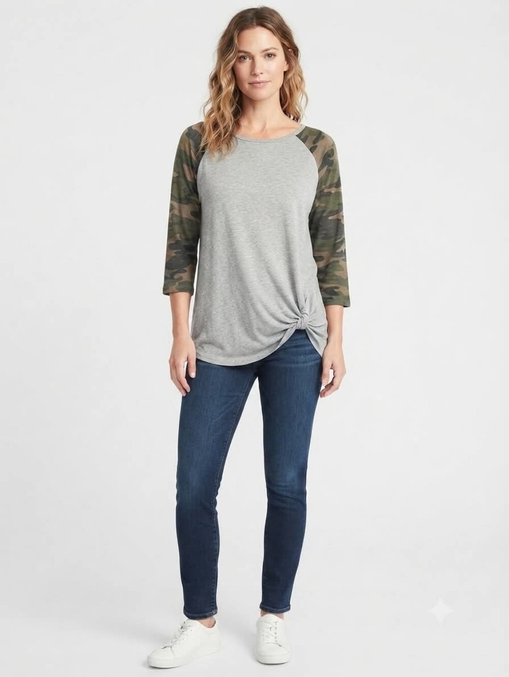 Lovely Souls T-shirt Camo Sleeve Tie Front Baseball Tee Size Medium